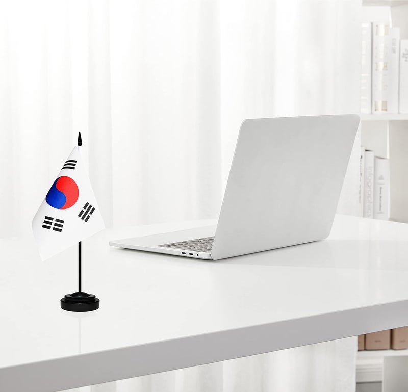 BCLin Korea Desk Flag Set, 2 Pack Korean Table Office Flags, Small Mini Desktop Flag With 12" Solid Black Pole, Black Base, Miniature Desktop Flag - Image 5